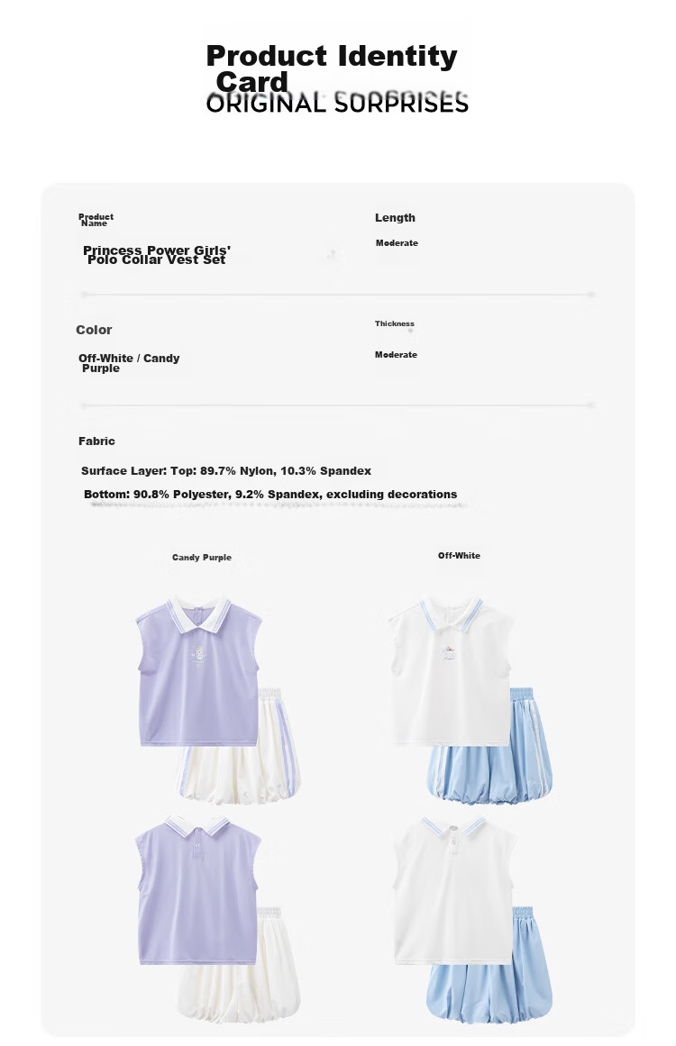 Disney Girls' Sleeveless Polo Collar Set Summer School Style Bud Shorts Two-Piece Set Off-White 160 6