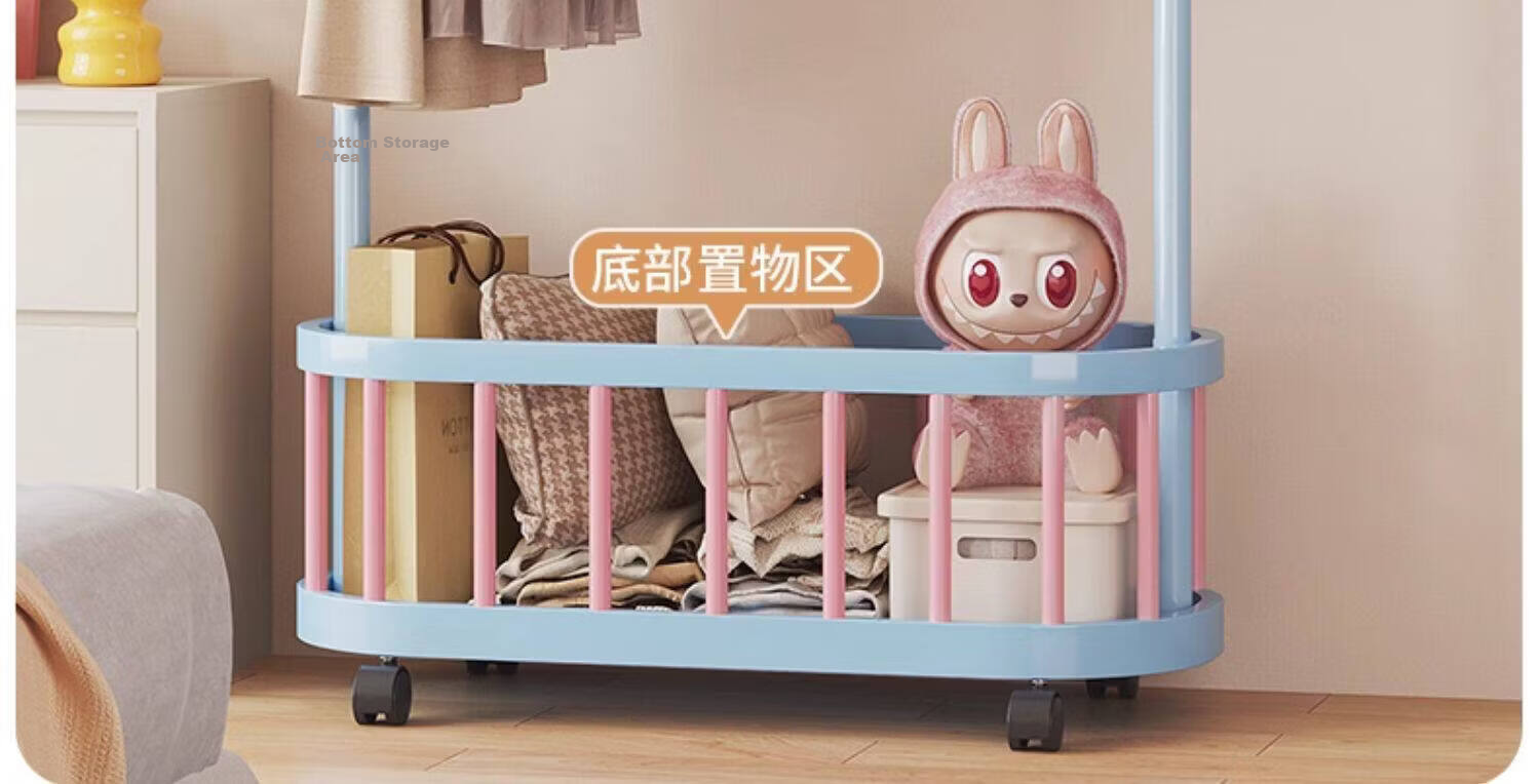 Anerya Dopamine Bedroom Floor Standing Clothes Rack with Wheels Mobile Coat Rack Home Simple Storage Sky Blue 3