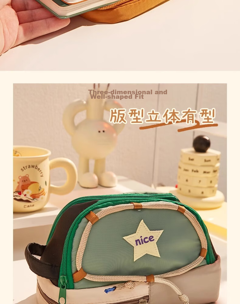 Class 3 Grade 2 Star Large Capacity Multifunctional Pencil Case for Girls High-Value Pencil Box Stationery Bag for Female College Students New Style Pencil Box Green Wild Fairy Tale 10