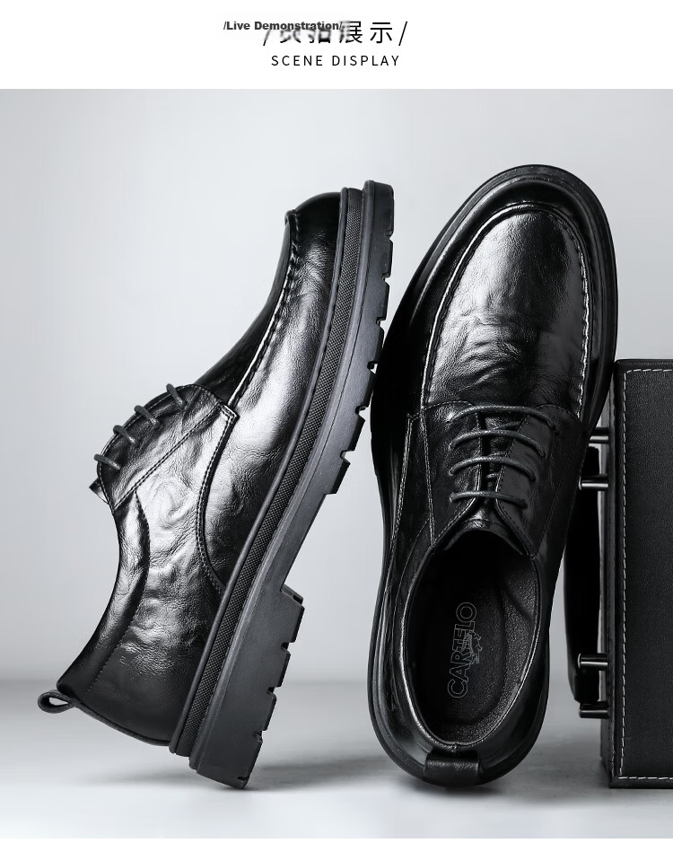 CARTELO British Men's Formal Leather Shoes, Breathable Classic Business Low-Top Thick-Soled Leather Shoes for Men, 9908 Black Height-Increasing Size 44 13