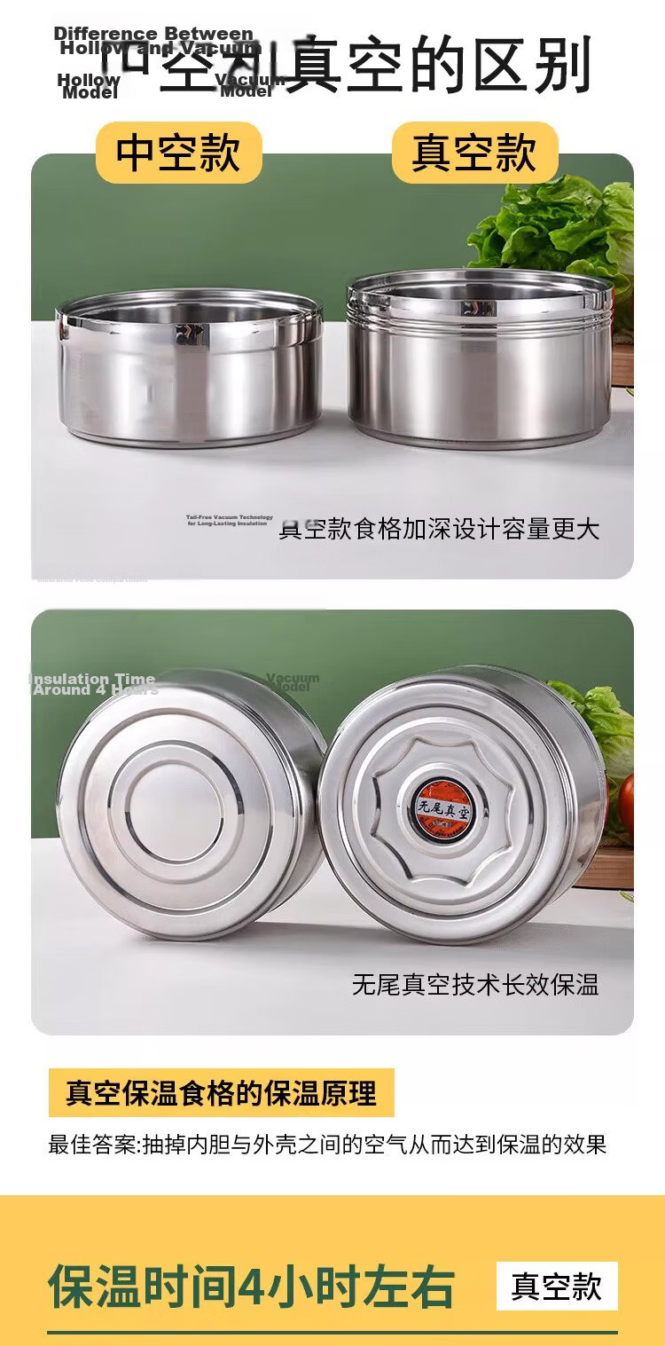 Caitang Smart 304 Stainless Steel Four-Layer Insulated Lunch Box Basket Insulated Container Layered Bento Box 14cm (Jing Warehouse) 20