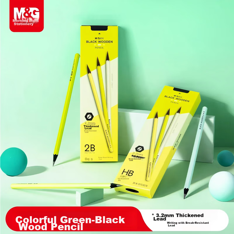 M&G Stationery, HB Pencils, 10 Small Green Sticks, Black Wood, 3.2mm Thickened Core, Hexagonal Shaft, Card Drawing Pencils, Elementary School-Specific Pencils, Exam-Specific, Summer Vacation Handwriting Practice, AWP357T7
