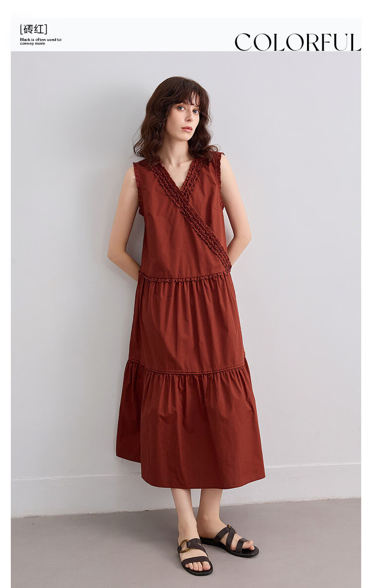 Demana [100% Cotton Poplin] Summer French Style Cross V-Neck Sleeveless Ruffle Slim A-Line Mid-Length Dress for Women 3