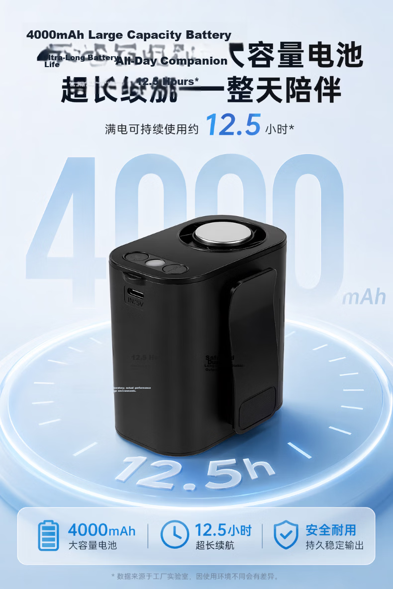 JD Jingzao High-Speed Waist Hanging Fan Portable Cooling Device Small Fan Outdoor Construction Work Powerful Wind Long Battery Life Rechargeable Clip and Neck Hanging Fan 4