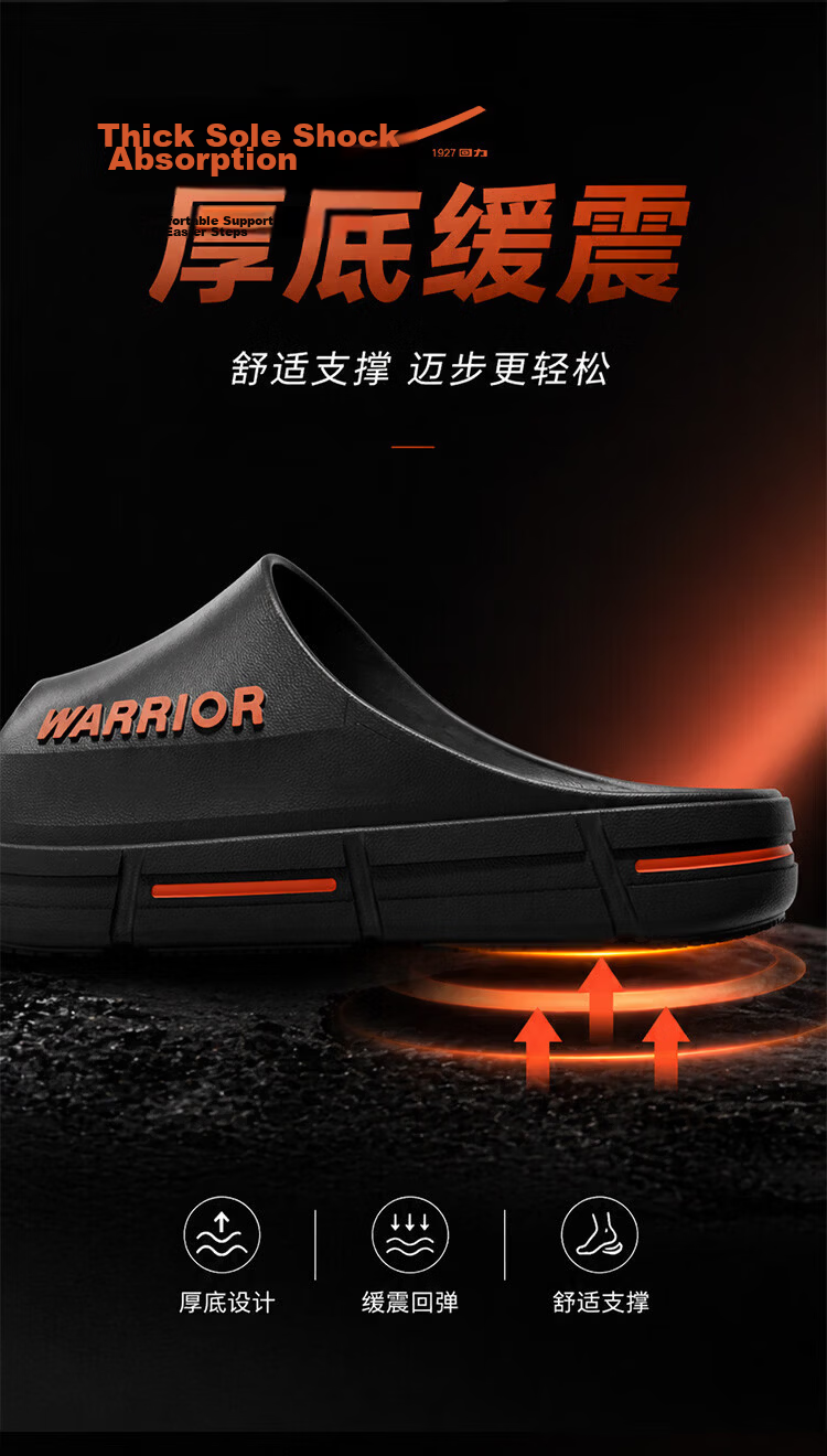 Warrior Men's Summer New Bathroom Non-Slip Wear-Resistant Soft Sole Sports Outdoor Beach Slippers Black Size 42-43 3
