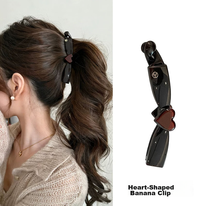 Idair Vintage Heart High Ponytail Banana Clip Women's Premium Straight Hair Claw Twist Hair Clip Back Head Vertical Hairpin Hair Accessory
