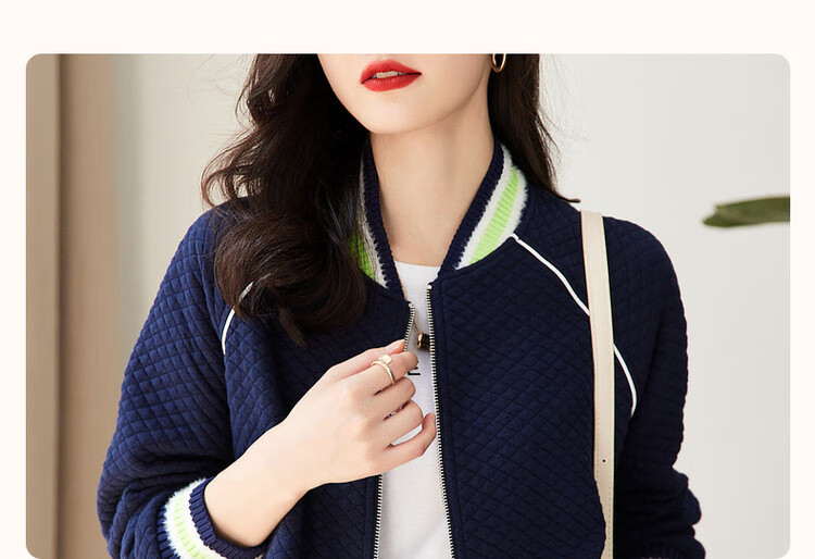 Dme Knitted Chanel-Style Spring And Autumn Baseball Collar Long-Sleeve Zipper Slightly Stretchy Quilted Jacket for Women, Short Style, Off-White, M 23