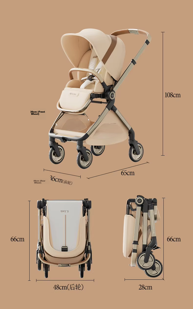 Elittile Baby Stroller 0-3 Years Foldable Reclining Shock Absorption High Landscape EMU Pro Max Golden Amber 42