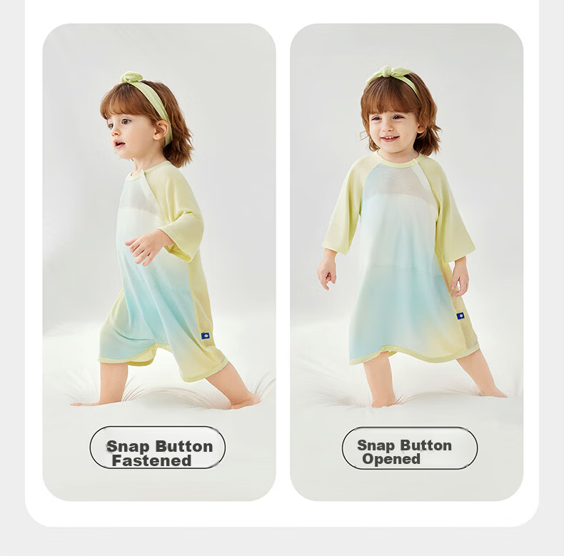 Babycare Baby Spring and Summer Sleep Dress with Soft Belly Protection, Leg-Separated Sleeping Bag, 3/4 Sleeve, Mint Seed Pattern, Size 110 (105-115cm) 22