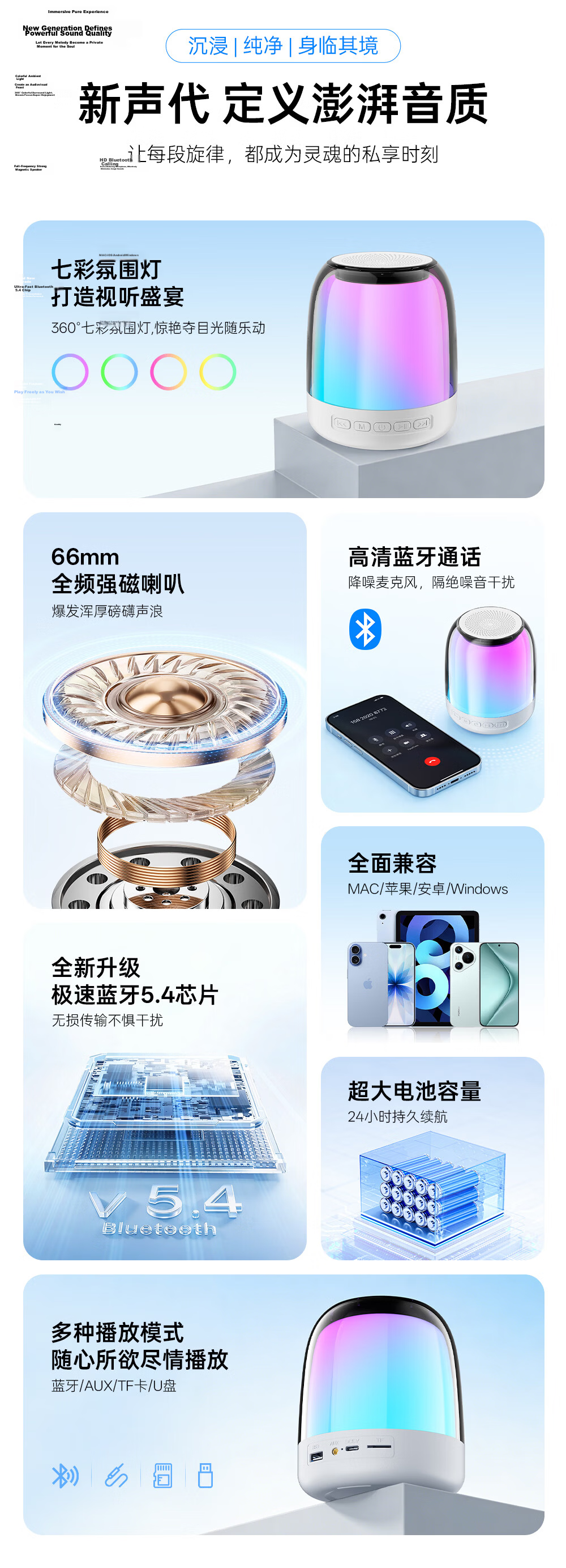 Wanhua Bluetooth Speaker High-Quality Bass 2026 Latest Desktop Mini Speaker Home Indoor Large Volume Ambient Light Stylish Design 2