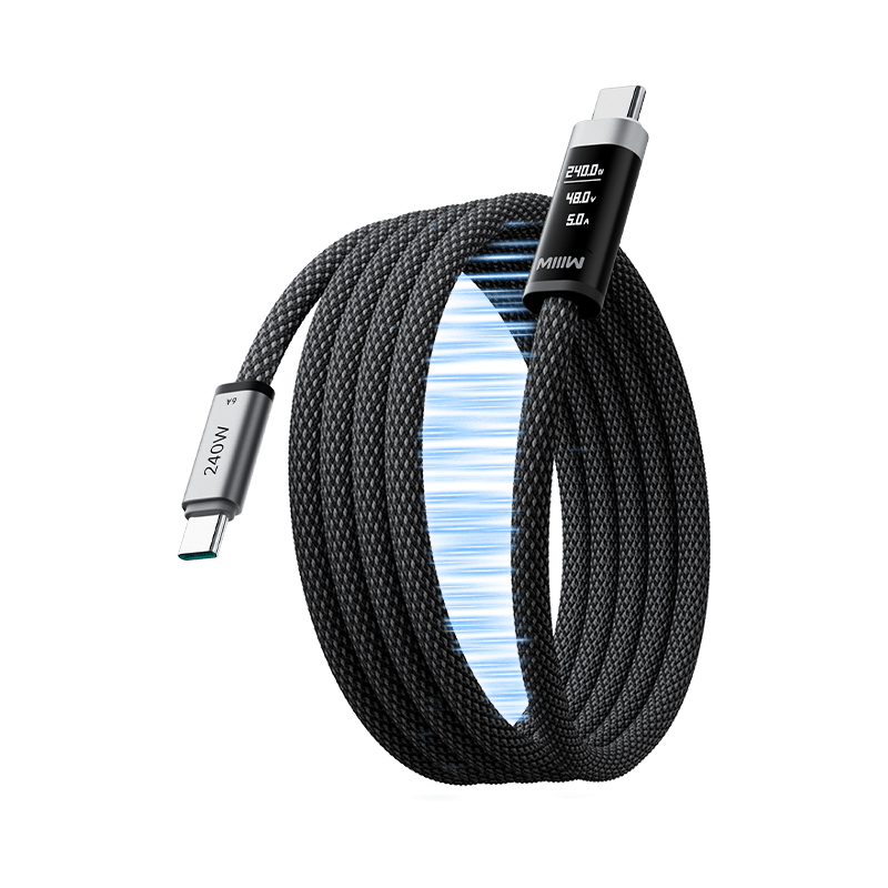 MIIIW Digital Display Magnetic Type-C 240W 6A Braided Fast Charging Cable for Apple 17/Xiaomi/Huawei/Laptops 1m