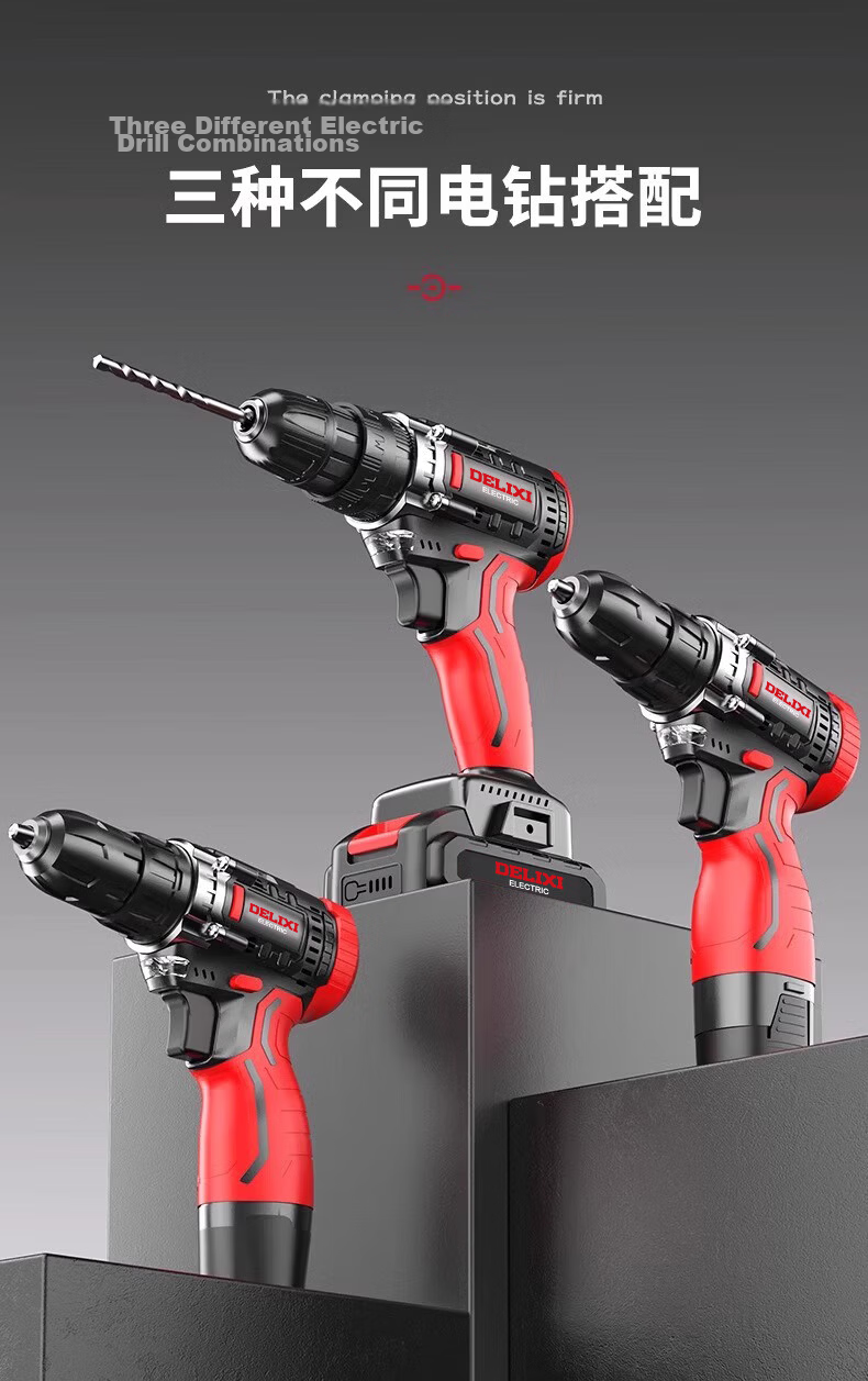 DELIXI Household Lithium Battery Drill Tool Set, Hardware And Electrical Tools, Woodworking Specialized Repair Multi-Functional Toolbox Kit 15