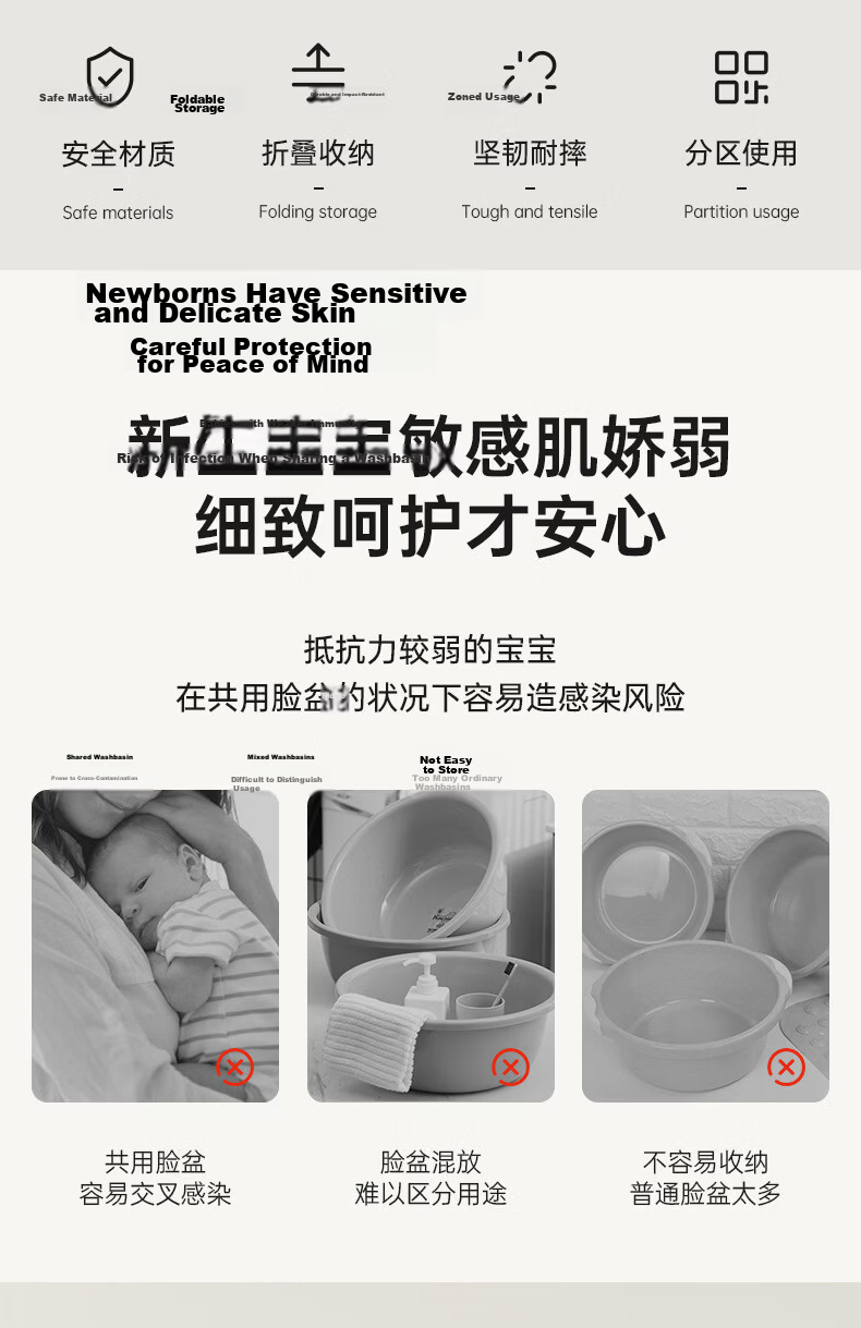 Yijan Baby Wash Basin Foldable Basin Newborn Infant Children's Small Collapsible Basin Maternity Supplies 2