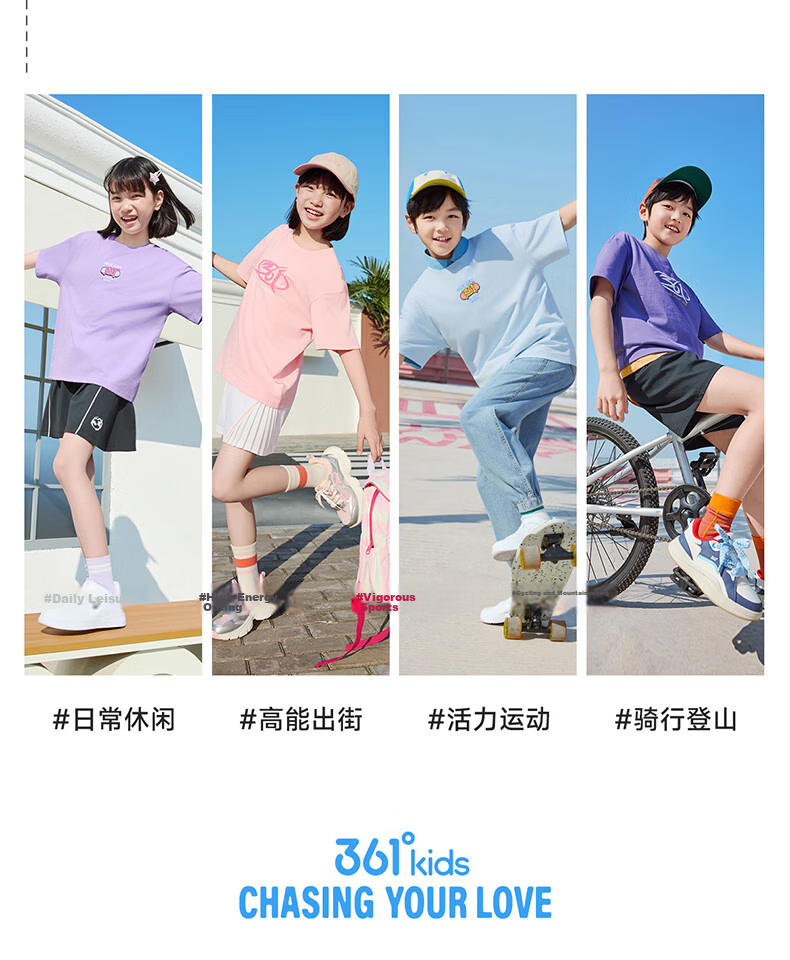 361° Kids Short Sleeve 2026 Summer Boys and Girls Breathable Pure Cotton Skin-Friendly T-Shirt Blue 160 15