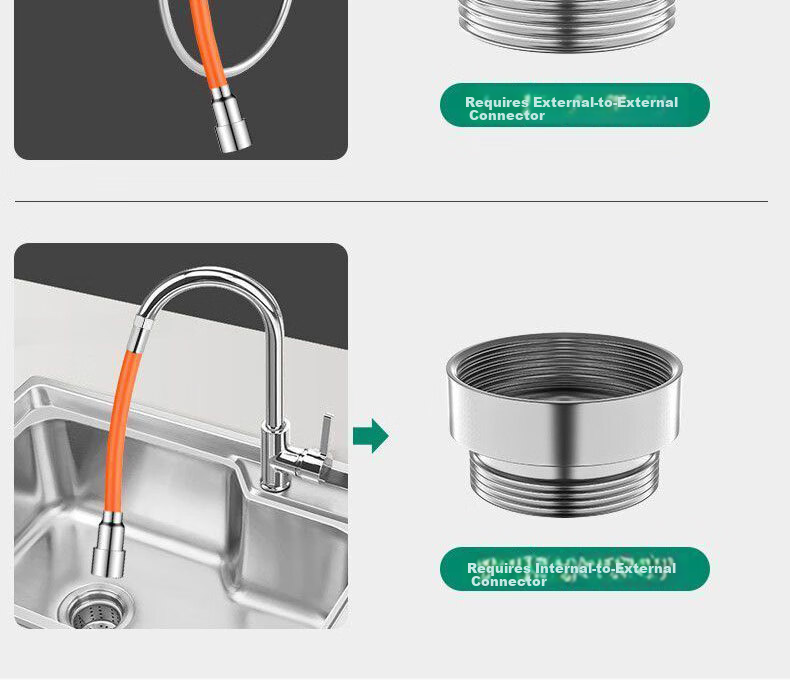 KEGOO Faucet Extender Splash-Proof Extension Connector Universal Rotatable Flexible Hose Nozzle Cover 20cm K5118 12