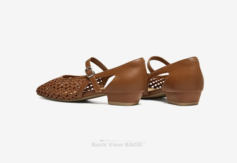 BASTO French Style Woven Hollow Breathable Ballet Mary Jane Sandals Women's Flats F5091BQ6 20