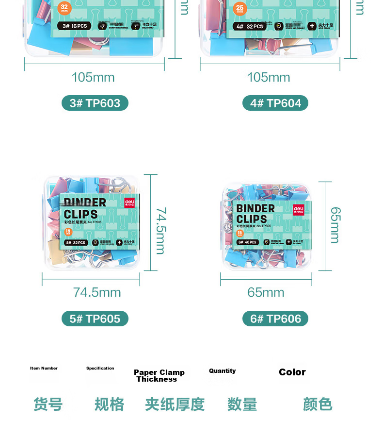 Deli Four-In Office Supplies Combination Set (19mm Small Binder Clips 10 Pieces + 29mm Paper Clips 100 Pieces + Pushpins 50 Pieces + Rubber Bands/box 8500 15