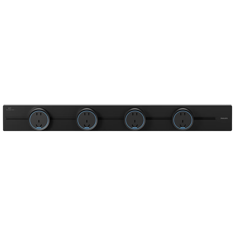 PHILIPS Track Socket Ring Ambient Light Five-Hole Large Spacing Power Strip Wall-Mounted Sliding Rail Wireless Slot-Free Dining Cabinet Guide Rail Socket 80cm + 4 Adapters Switch Black