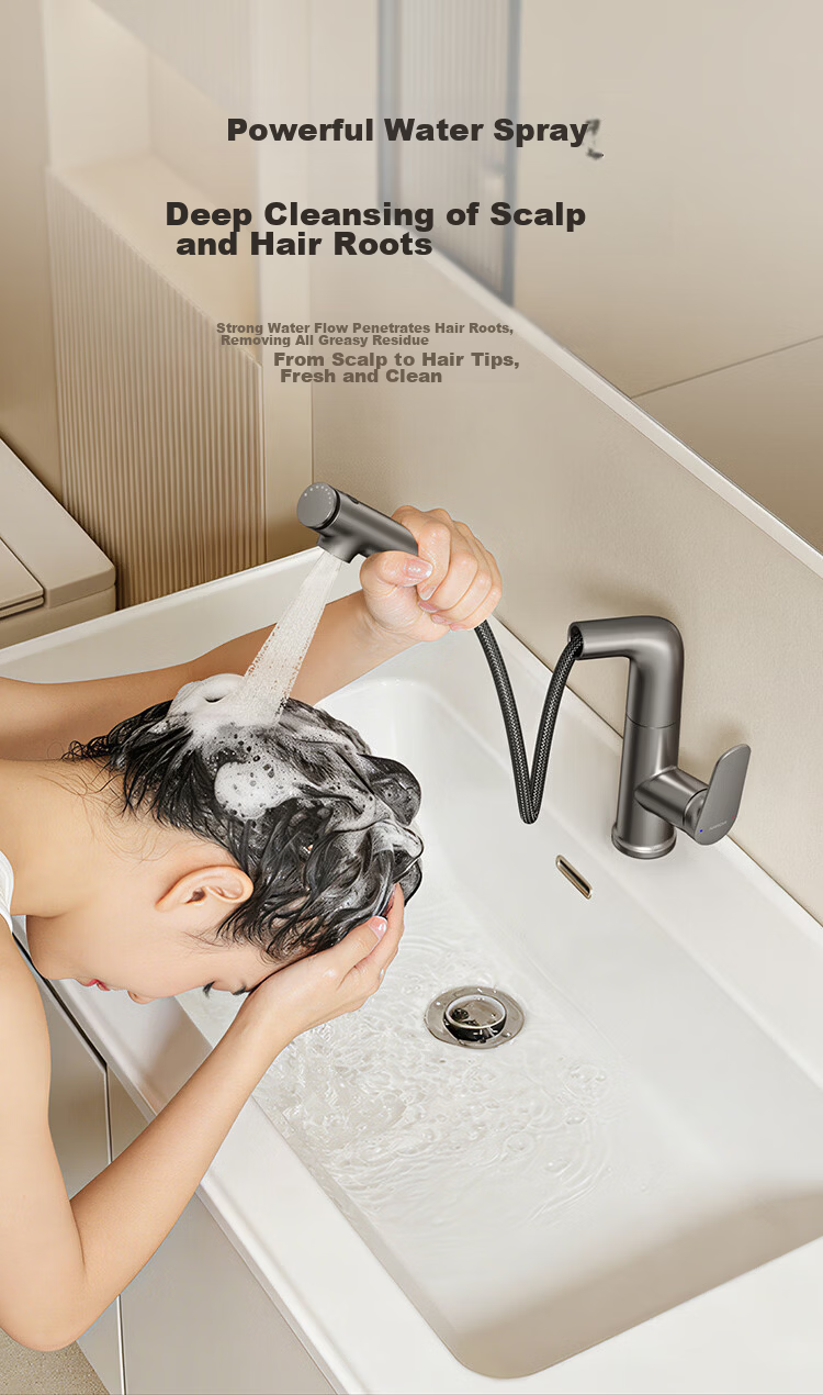 ARROW HS Hot and Cold Washbasin Faucet Adjustable Pull-Out Dual Spray Bathroom Tap 7