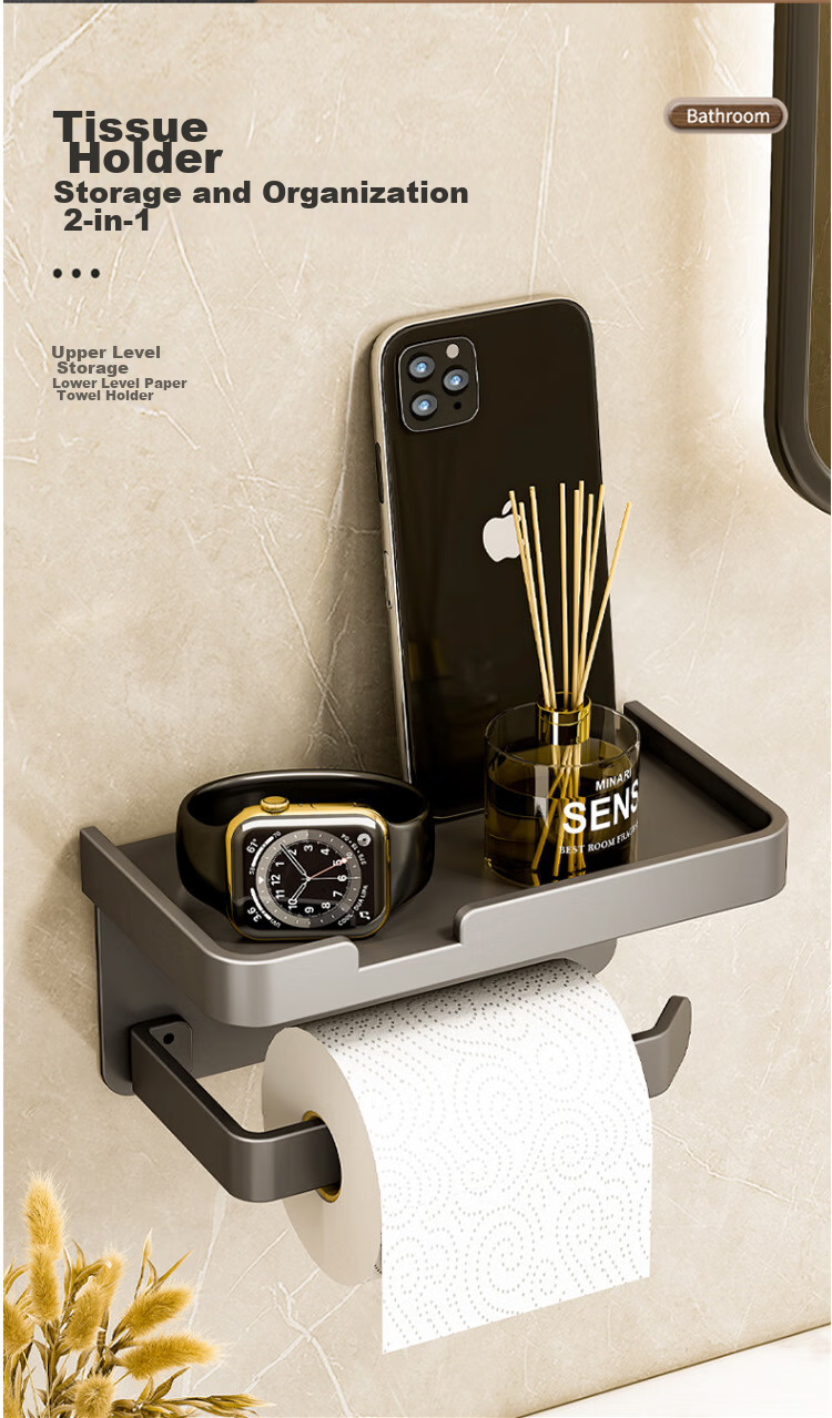 Youjialiangpin Bathroom Tissue Box, Toilet Paper Holder, Toilet Roll Storage Rack, No Drilling Required, Space Aluminum Toilet Paper Dispenser 1