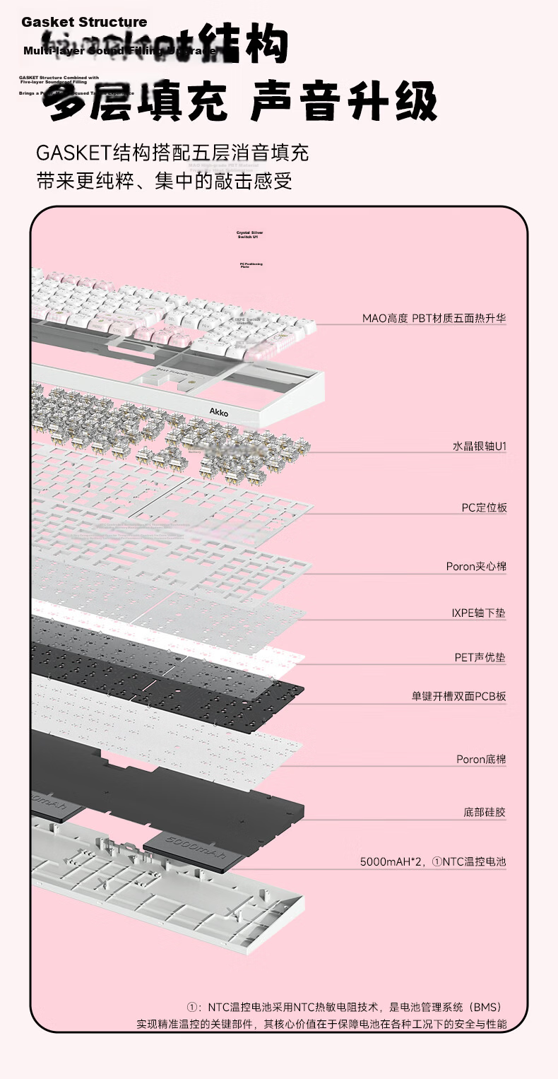 AKKO 5108 V5 Little Light Cat Wireless Bluetooth Mechanical Keyboard 108-Key Hot-Swappable Gaming E-sports Three-Mode Wired Computer Office Keyboard for Women with Excellent Typing Feel 7