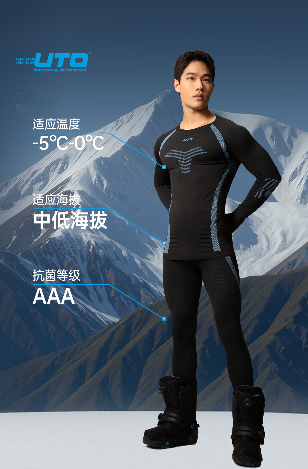 UTO Compression Quick-Dry Set Women's Ski Outdoor Sports Running Thermal Underwear Ink Black XXL 2