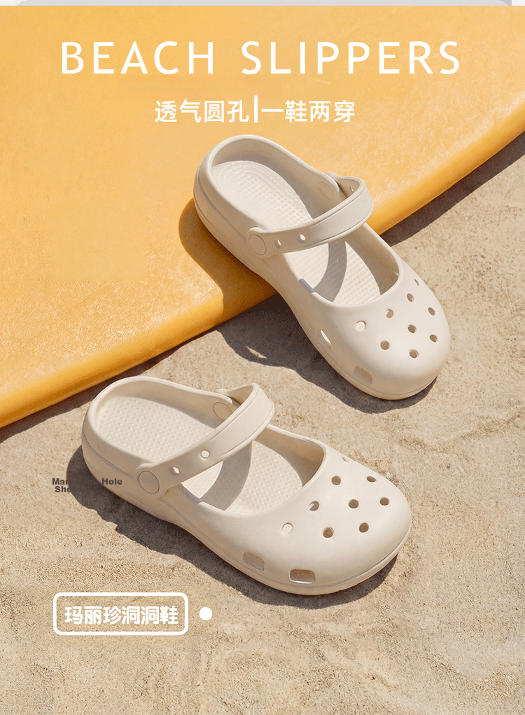 GUOLUOFEI Mary Jane EVA Clog Sandals for Women, Closed Toe, Non-Slip Soft Sole, Outdoor Beach Slippers, Black, Size 38 1
