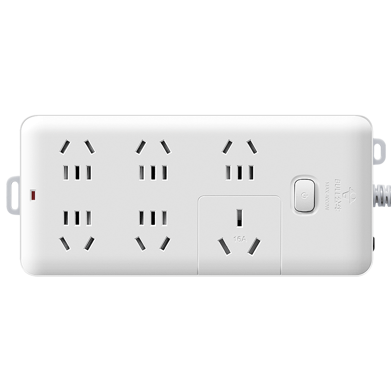 BULL Overload Protection High-Power 16A Socket/Power Strip/Extension Cord Suitable for Air Conditioner/Hot Water Heater/Electric Heater, 6 Outlets with Master Switch, Total Length 3 Meters