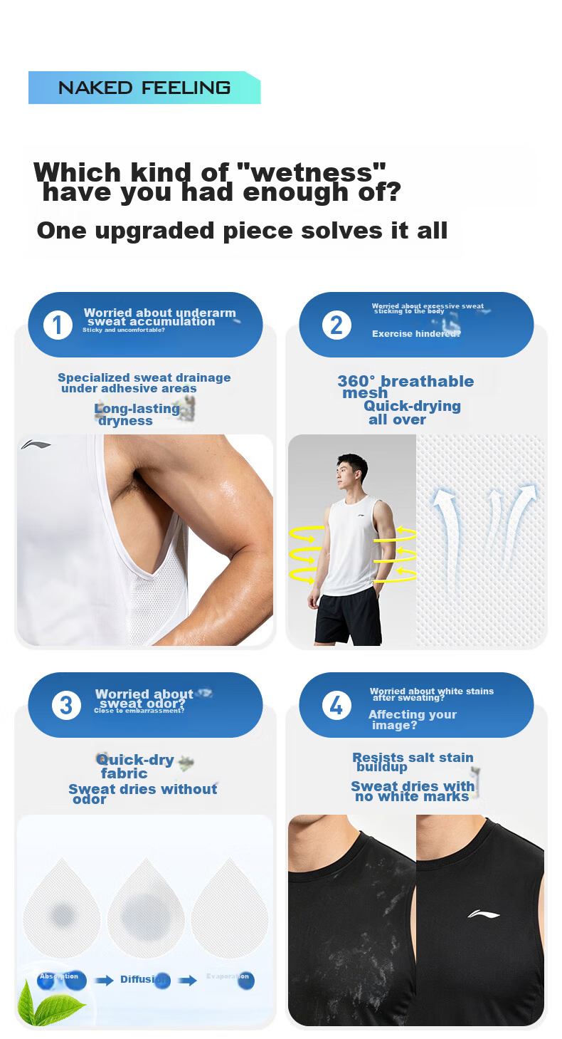 LI-NING Men's Quick-Dry Sports Vest Ice Silk Breathable Sleeveless Basketball Training Tank Top 3