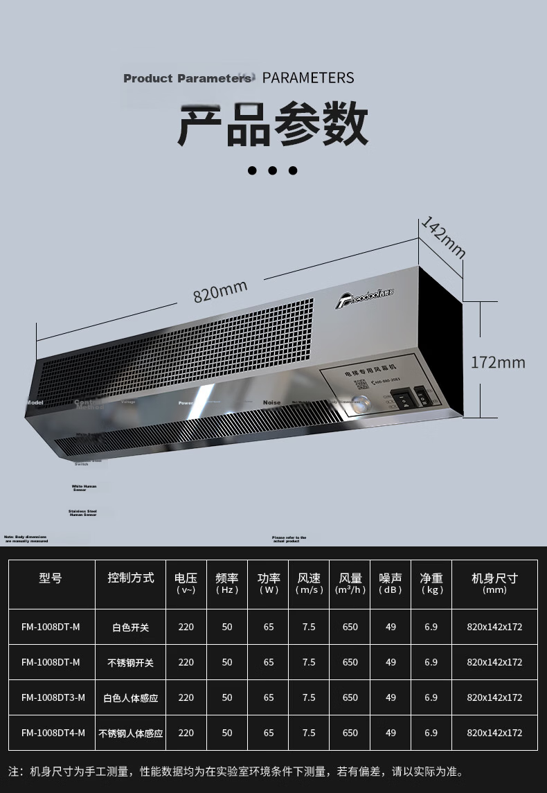 Theodoor Elevator Air Curtain Fan for Elevator Cabin Ventilation and Cooling, White Switch Model FM-1008DT-M 12