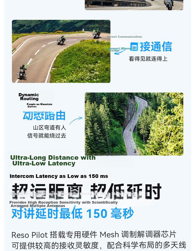 RESO RESONEO Motorcycle Helmet Bluetooth Headset Long Battery Life Smart Voice AI Noise Cancellation Long-Distance Communication 9