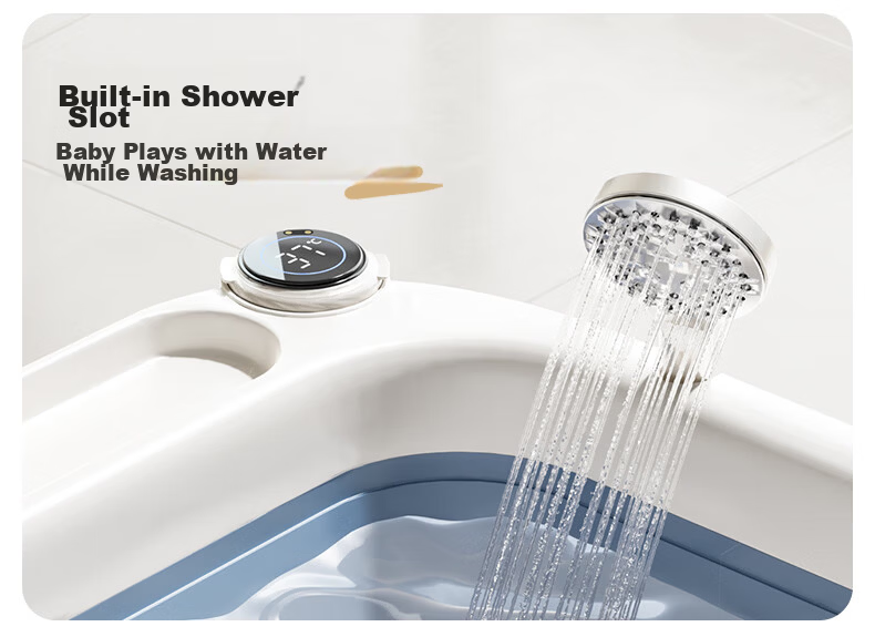 October Crystals Baby Bath Tub Newborn Large Foldable Wireless Digital Display Bath Tub with Bath Rack Haze Blue 20