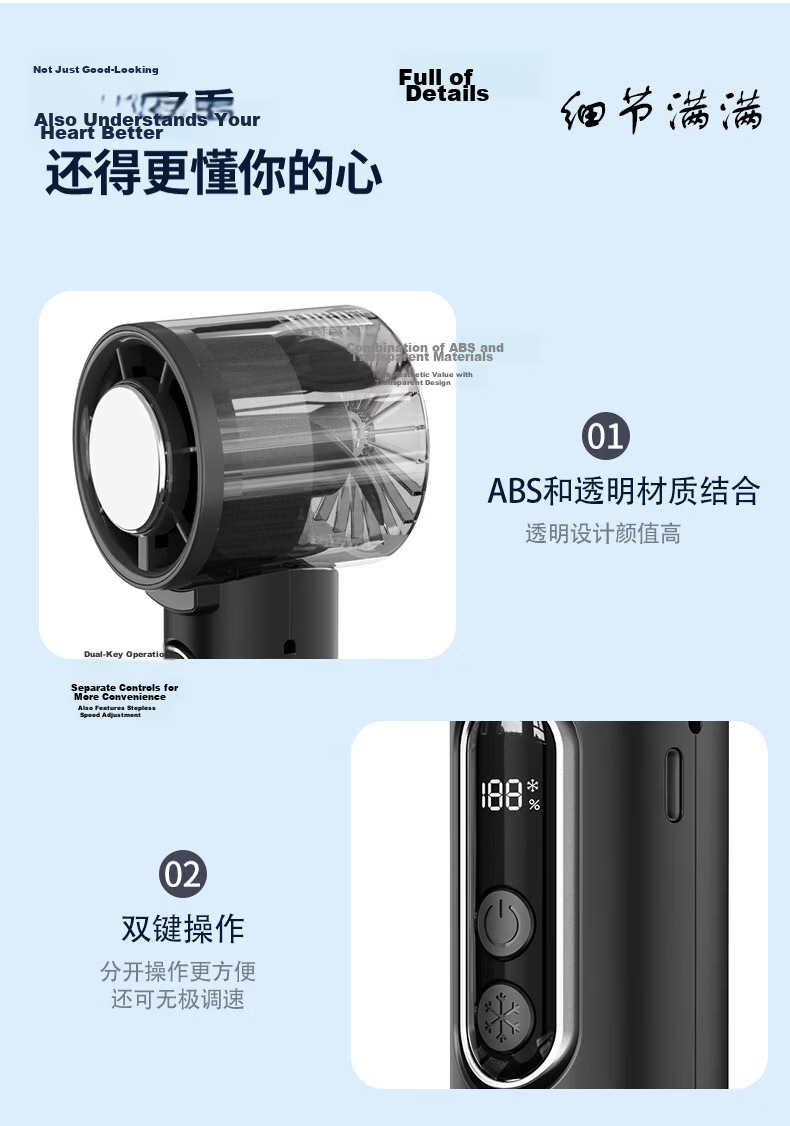 Coolmeng Handheld Mini Portable USB Rechargeable Silent Office Fan Long Battery Life Cooling Device 23