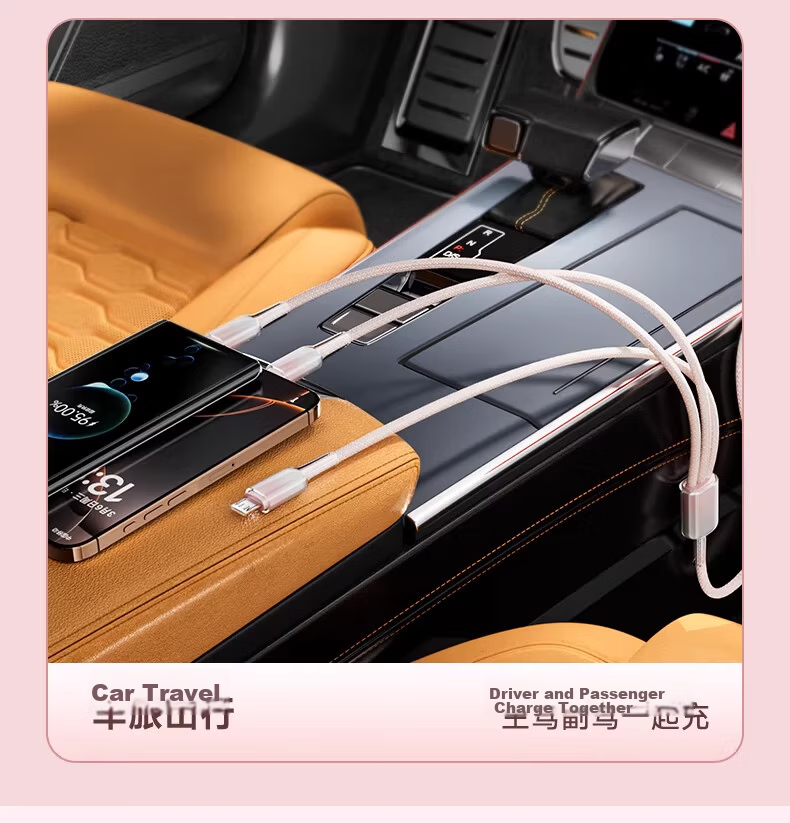 Beimo 3-in-1 Fast Charging Cable 120W Ice Crystal Multi-Charger Cable for iPhone Apple Type-C Huawei Xiaomi Car Charger 1.2m 12