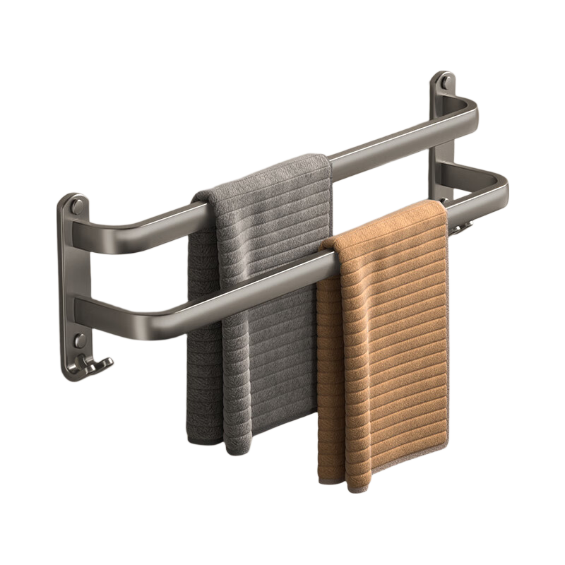 Yweel Space Aluminum Towel Rack, No Drilling Required, Bathroom Storage Shelf, Bathroom Accessories, Bath Towel Hanger, Double-Rod Adhesive Wall-Mounted
