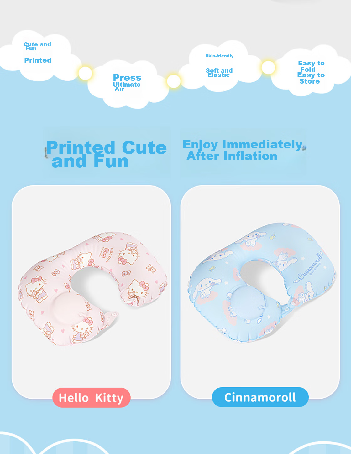 MINISO Sanrio Series Printed Portable Inflatable U-Shaped Pillow Hello Kitty Portable Travel Pillow 2