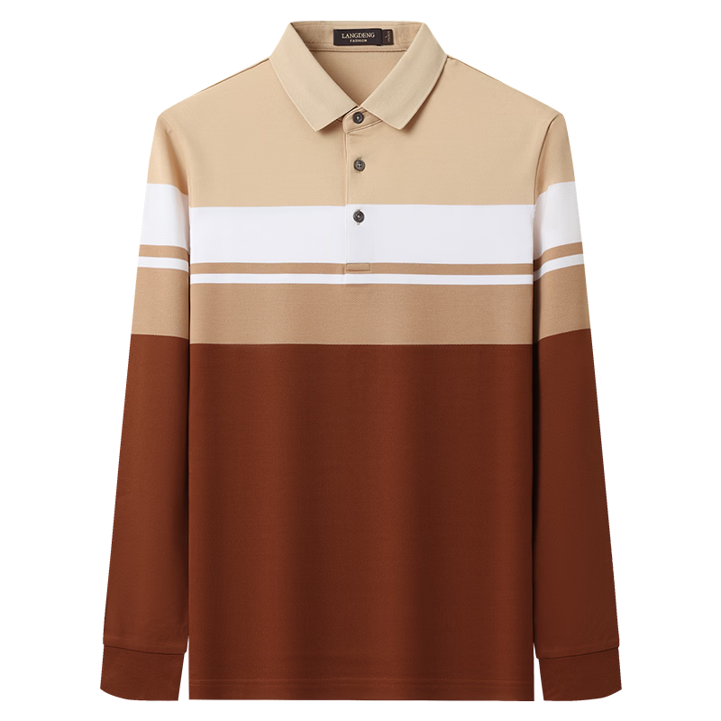 Langdun Long Staple Cotton Spring New Men's Long Sleeve Striped Polo Shirt Business Top