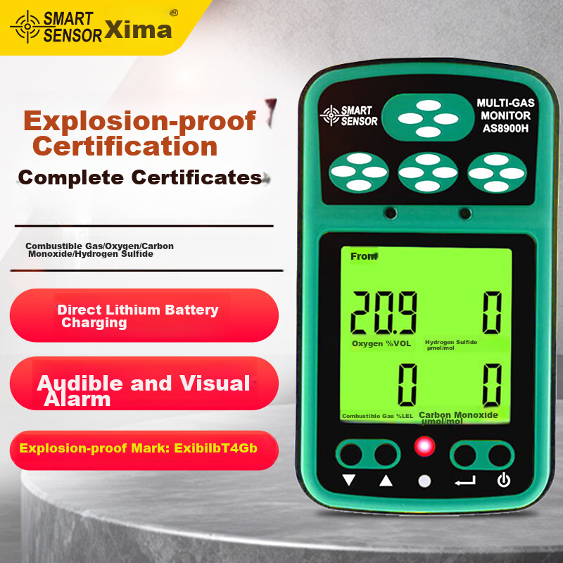 CEM AS8900H 4-in-1 Gas Detector Oxygen Carbon Monoxide Hydrogen Sulfide Combustible Gas