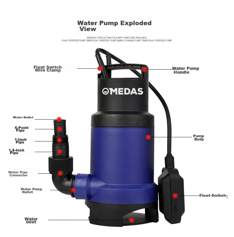 Medas Automatic Dual-Use Sewage and Clean Water Pump 220V High Lift High Flow Submersible Pump for Home and Rural Irrigation 17