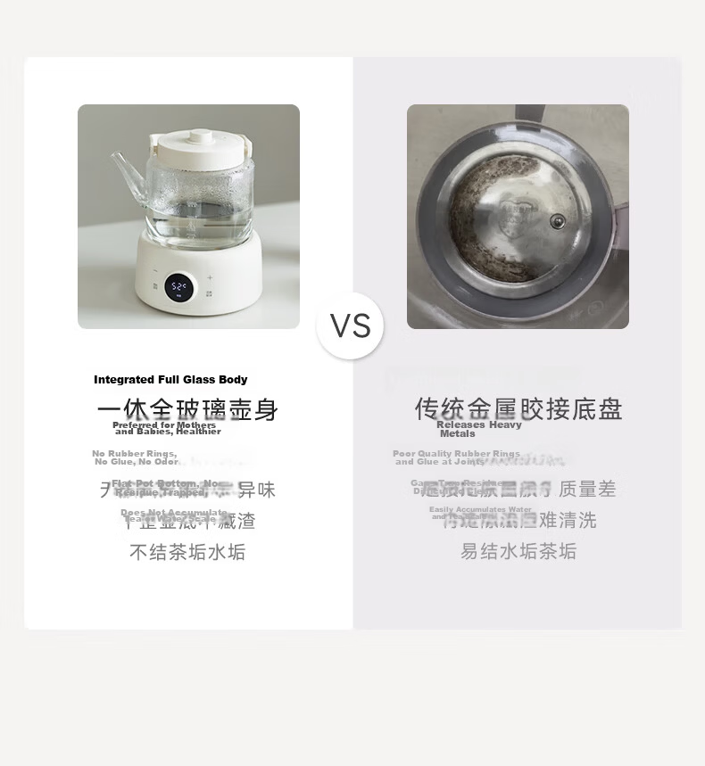 Olayks Instant Full Glass Health Kettle Electric Water Boiler Pure Glass No Glue Small Office Multi-Functional Temperature Control Tea and Flower Tea Kettle 7