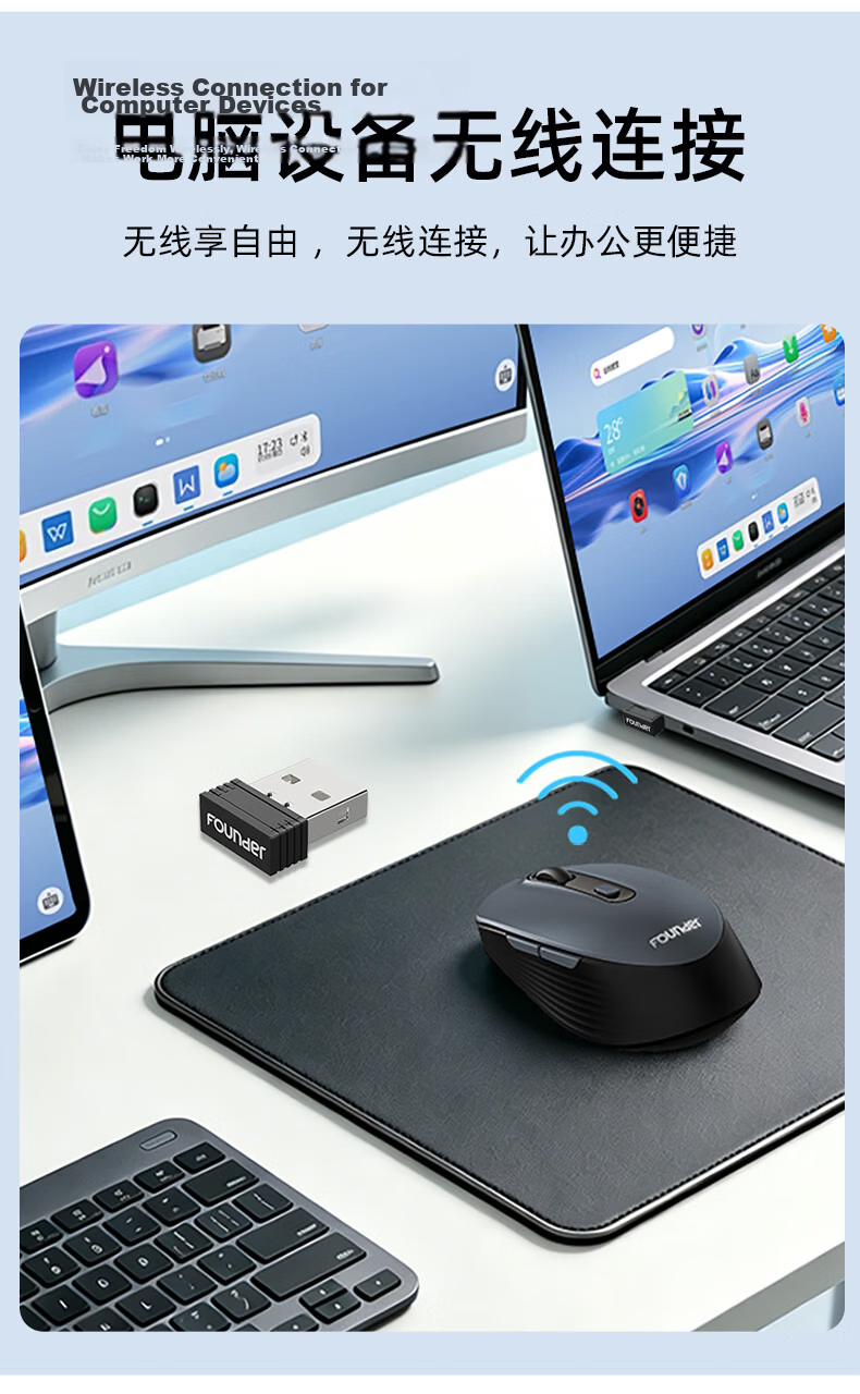 Founder Wireless Mouse 2.4G Lightweight Silent Click Small Hand Portable Office Mouse for Women Laptop Desktop All-in-One Computer Mouse W255 Black 3