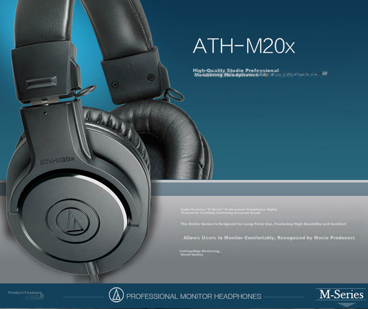 Audio-Technica ATH-M20x Entry-Level Professional Monitor Over-Ear Headphones for Live Streaming, Music Editing, Audiobooks, Holiday Gift 1