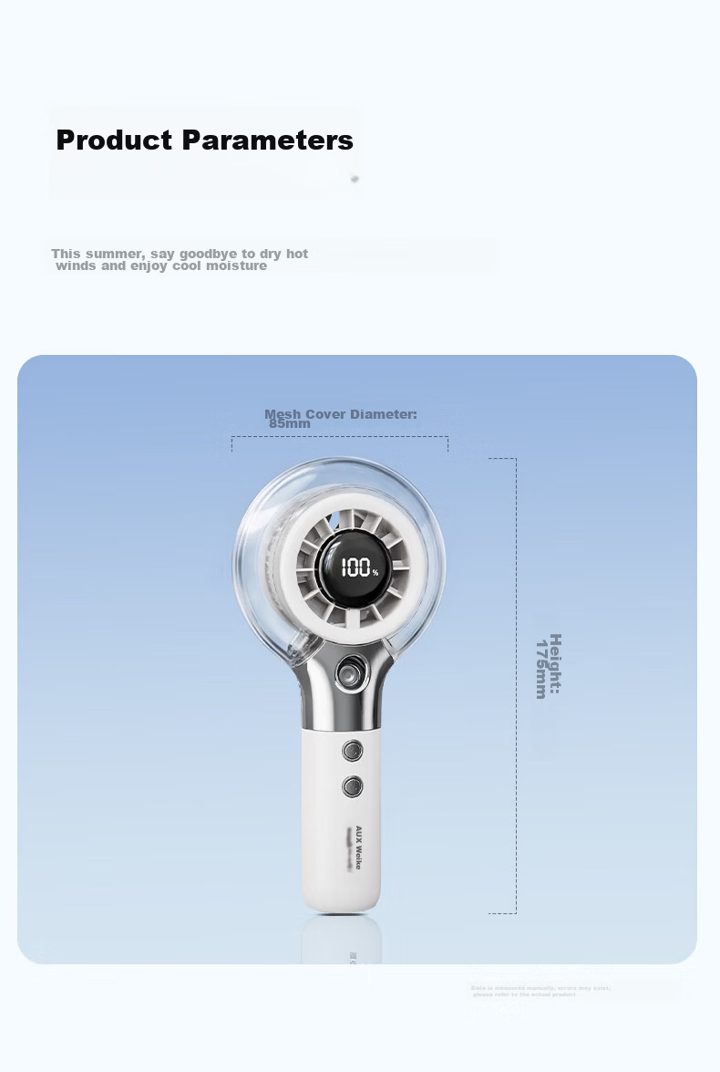 AUX Handheld Portable Mist Fan Long Battery Life Office Outdoor High Power USB Mini Rechargeable Fan 25