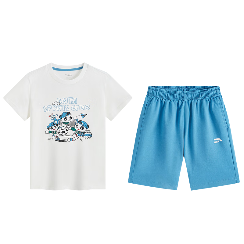 Anta Kids Unisex Knitted Sports Set 2026 Summer Breathable Cotton Short Sleeve and Shorts Trendy A72629714