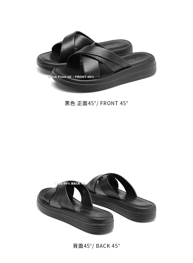 Red Dragonfly Women's Slippers Outdoor Thick Sole Wedge Roman Sandals Soft Leather Flat Sandals WTK251591 Black Size 38 13