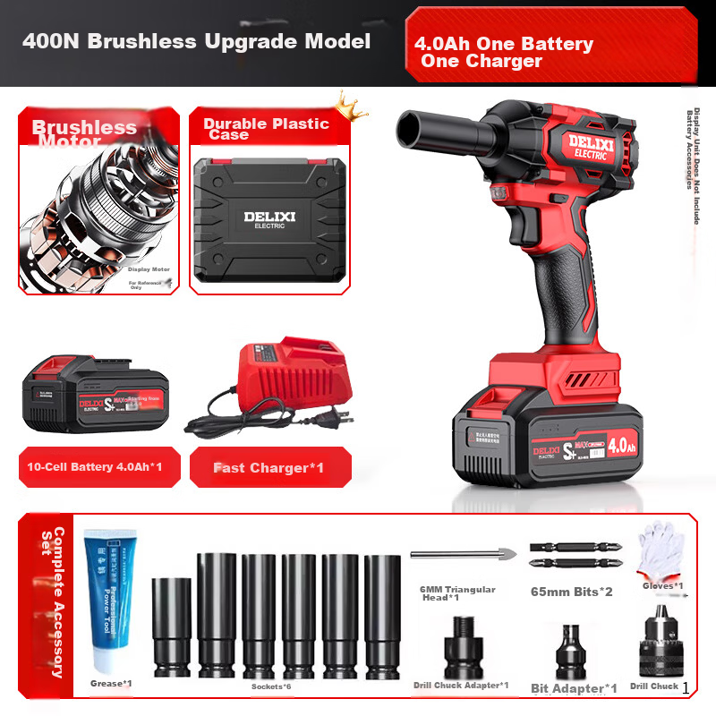 DELIXI Brushless Lithium Electric Impact Wrench High Torque Carpenter Electric Air Gun Auto Repair Wrench