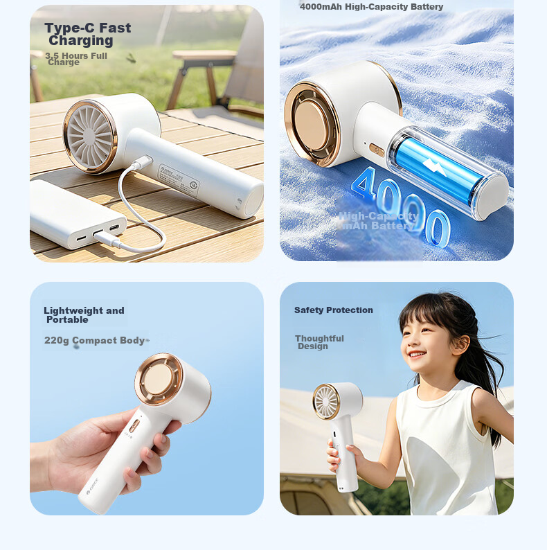 Gree [Bi Wenjun Same Style] Ultra-Quiet Handheld Semiconductor Cooling Mini Fan Portable Type-C Rechargeable Fan Outdoor Long Battery Life Camping Dorm Office 4
