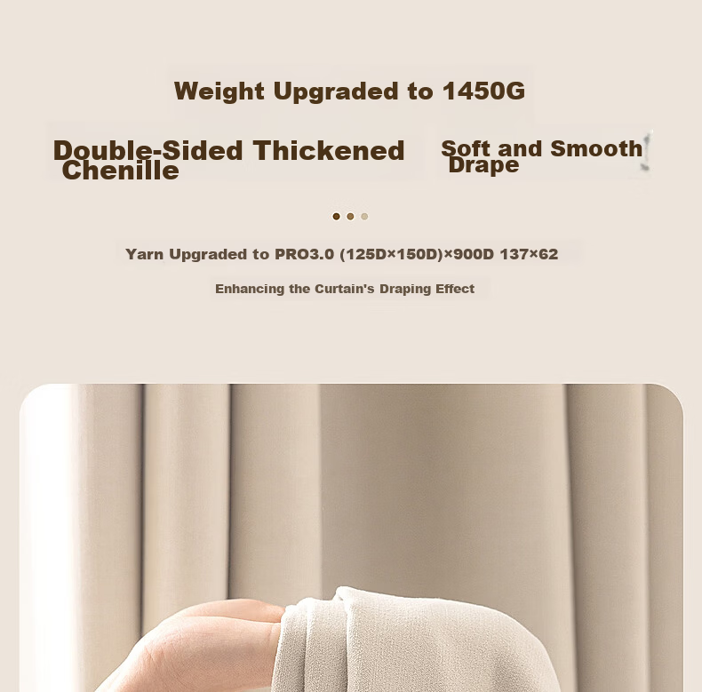 Mercury Home Textiles Blackout Curtains 5A Antibacterial Double-Sided Chenille Thickened Full Shading Curtains for Living Room and Bedroom 5