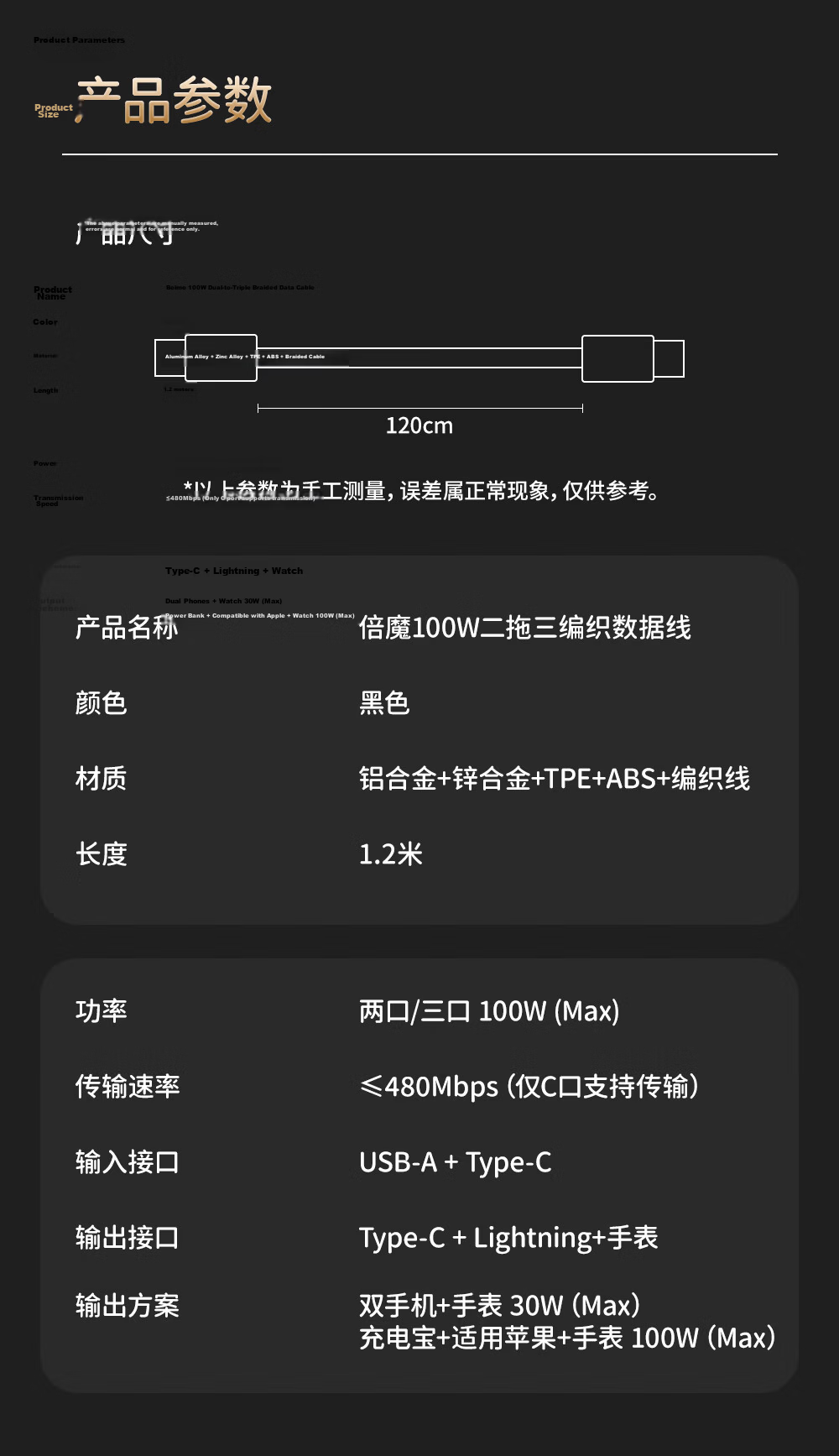 Beimo 100W Fast Charging 5-in-1 Magnetic Data Cable Watch Charger for Apple Watch SE/Series/Ultra and iPhone 17 Huawei 8
