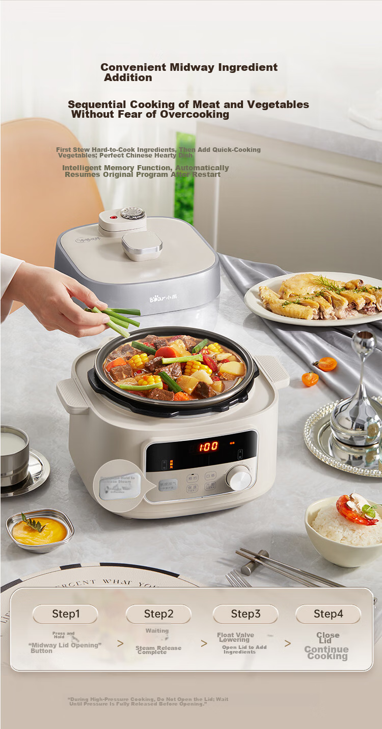 Bear Electric Pressure Cooker Small Smart High-Pressure Rice Cooker Household Multifunctional Automatic Exhaust YLB-D25F1 [New Generation True Boiling] 2.5L Iron Pot 23